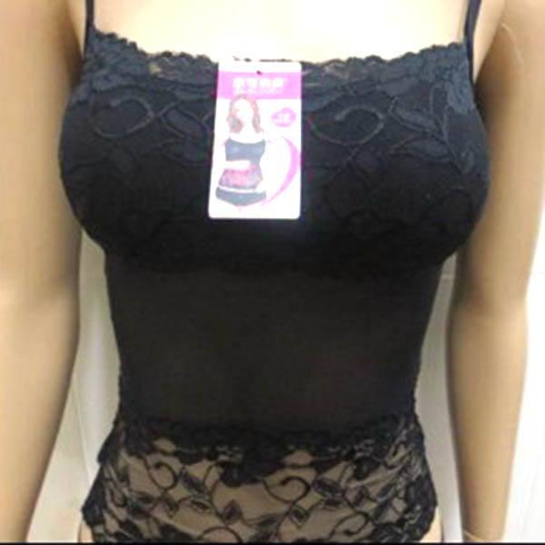 Sexy Solid Lace Top Tank Built In Shelf Bra Chest Pad Camisole 